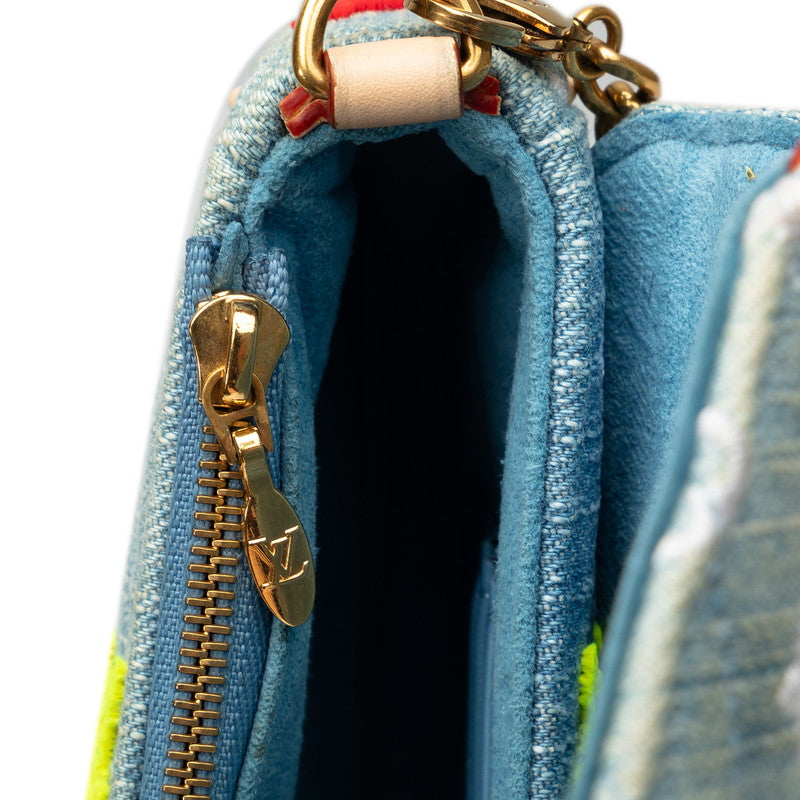Louis Vuitton Monogram Denim New Wave Pochette  Chain Shoulder Bag M67531 Blue Multicolor Denim Leather  Louis Vuitton