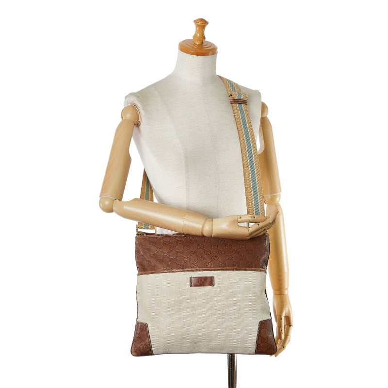 Gucci 161822 White Brown Canvas Leather Crossbody Bag