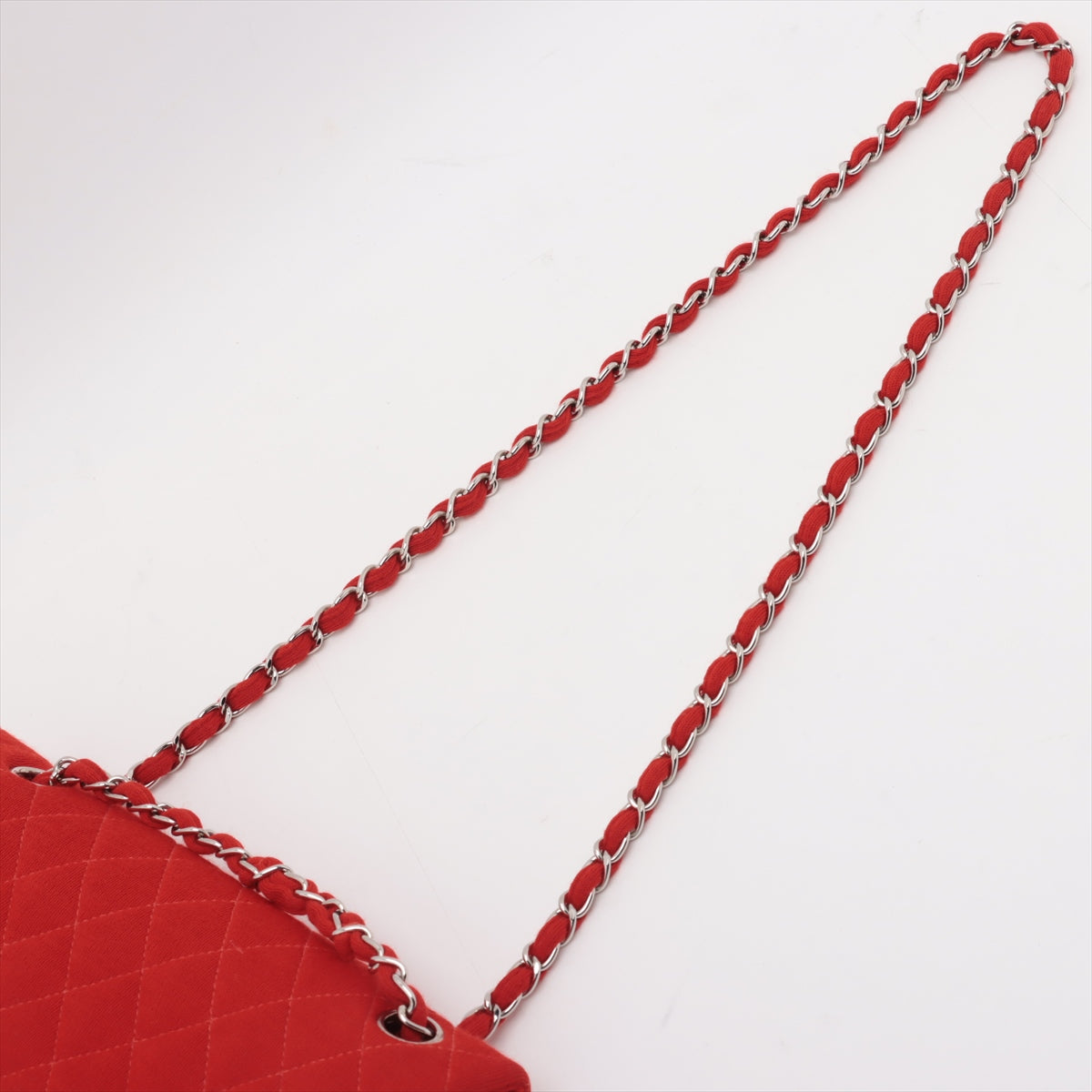 Chanel Matrasse 25 Cotton Double Flap Double Chain Bag Red Silver G  5th A01112