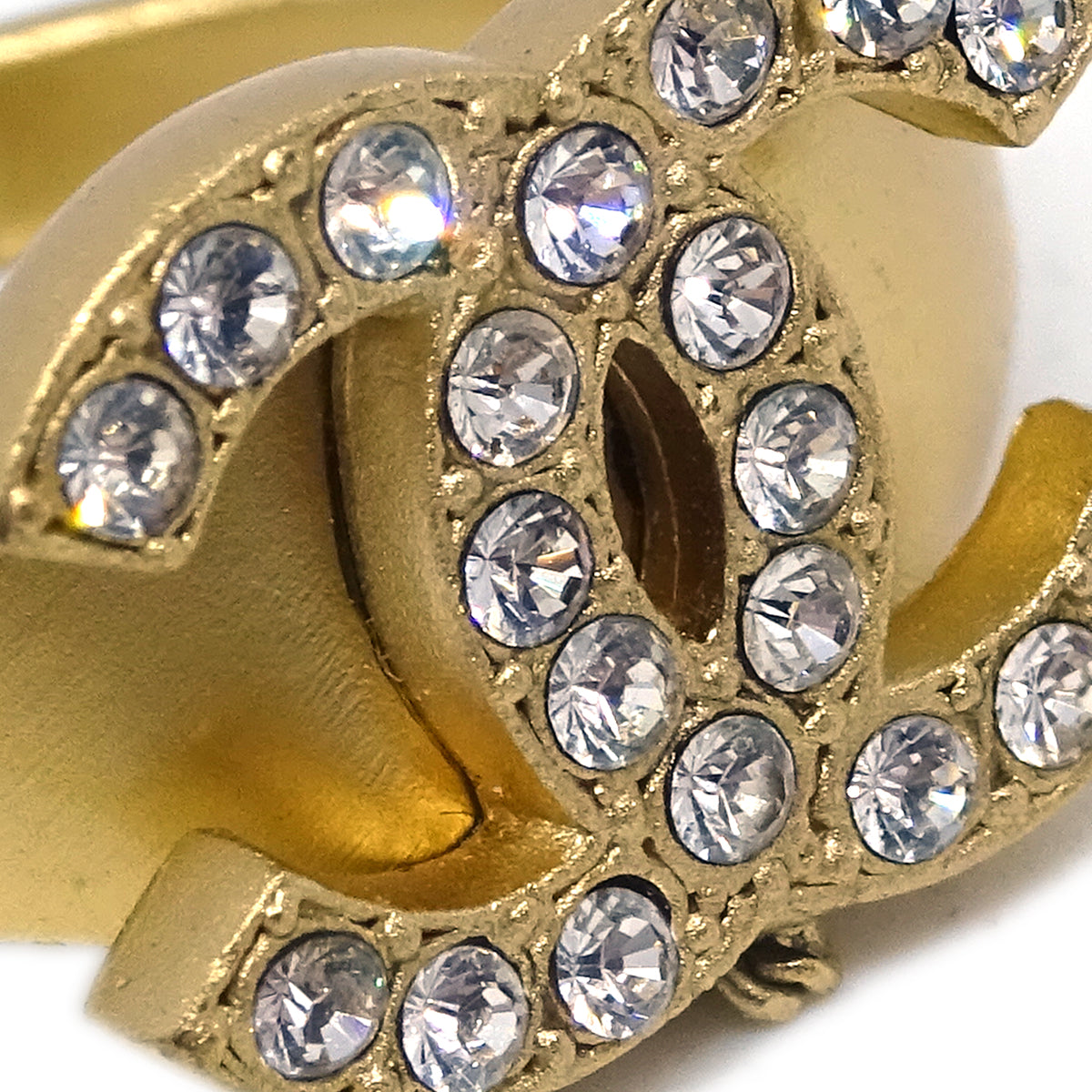 Chanel Rhinestone Bangle Chain Ring Gold 