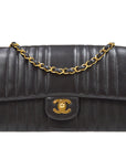 Chanel 1991-1994 Black Lambskin Medium Vertical Stitch Classic Single Flap Bag