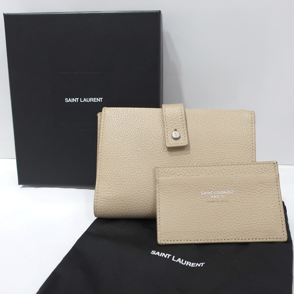 SAINT LAURENT SAINT LAURENT YSL logo 505011 Beige Silver G  Leather Small And Other Women  Preservation Bag Box