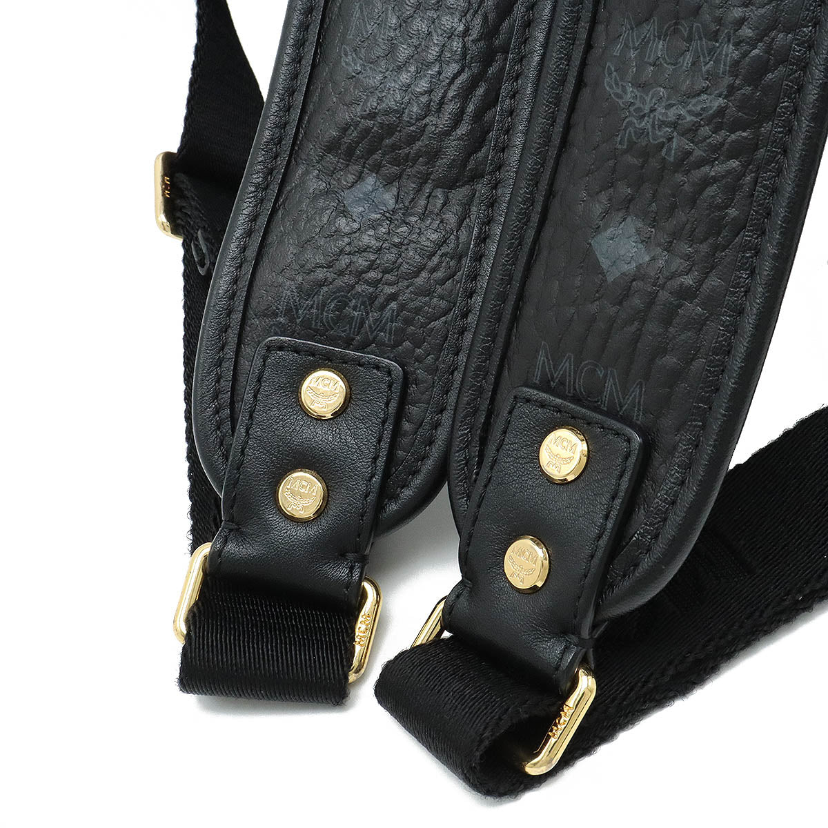 MCM Logo Vissetos Backpack  Coated Canvas Leather Stands Black MMK4AVE51BK001
