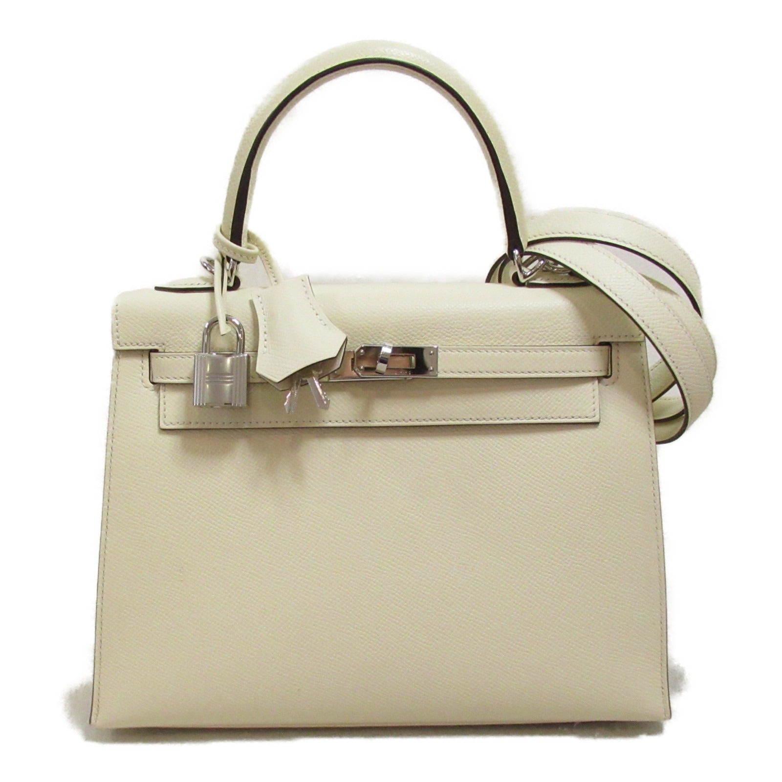 Hermes Kelly 25 Natasha  Sewing Handbag Handbag Handbag Leather Epsom  White Shape