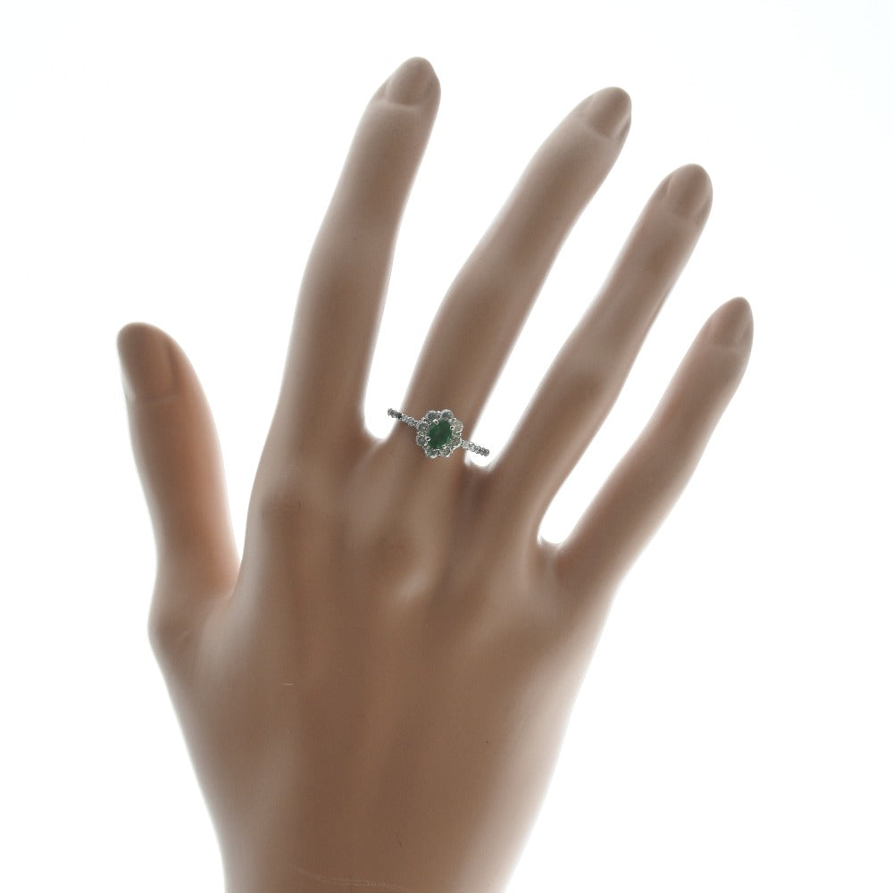 11th Ring Ring Pt950 Platinum Emerald× Diamond 0.34/D0.57  3.1g   Wiggle