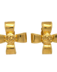 Chanel 1997 Ribbon Cross Earrings Clip-On