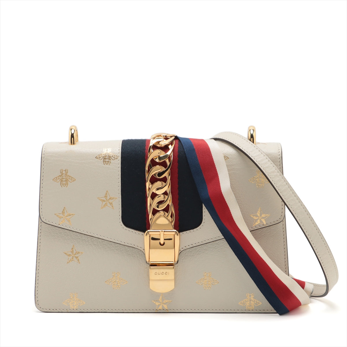 Gucci Bee &amp; Star Leather Shoulder Bag White 524405