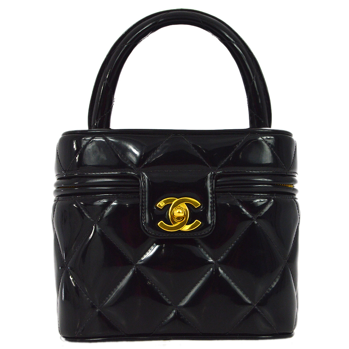 Chanel 1994-1996 黑色漆皮心形鏡面梳妝手袋