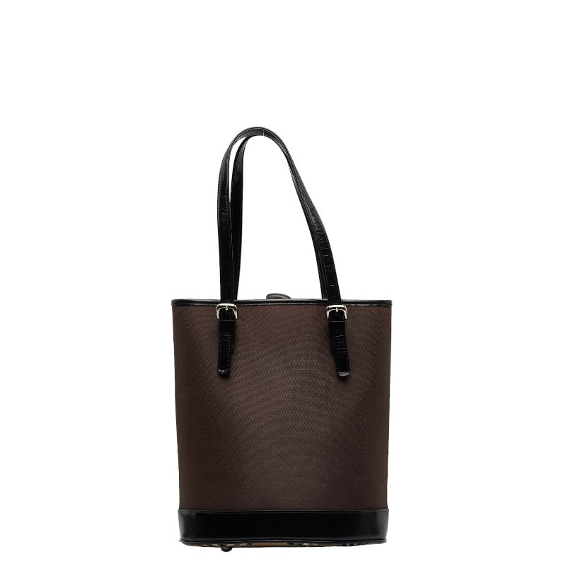 Burberry Nova Check Handbag Tote Bag Brown Black Nylon Leather