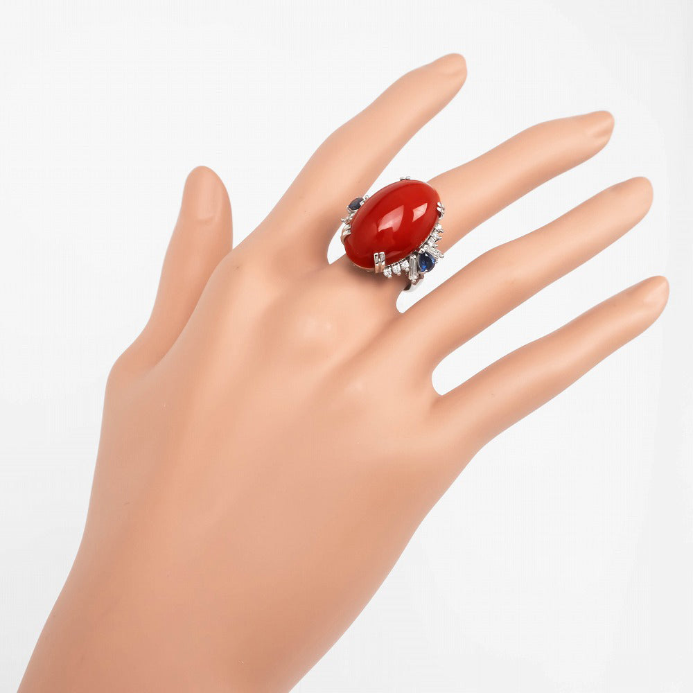 【Jewellery】 Ring Natural 23.7ct Blue Sapphire 0.70ct Diamond 0.54ct 9th Pt850 14.7g Sango Coral Coral Coral Ring March Birthstone Jewelry High-end 【Sorting】【Finished】