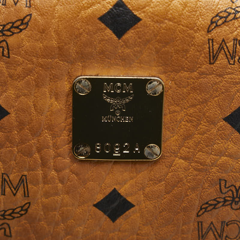 MCM Wiesetos Logo Lock Backpack Brown PVC Leather  MCM