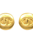 CHANEL 1996 Button Earrings Clip-On Gold Large