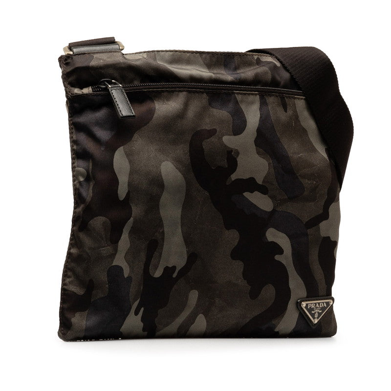 Prada Triangle Logo  Camouflage Lout Shoulder Bag Karki Black Nylon  Prada Middle]