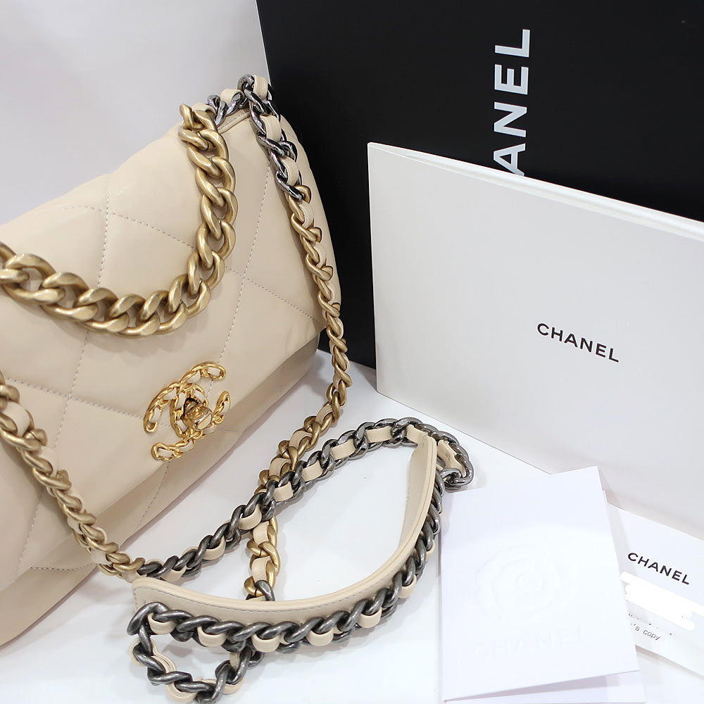 CHANEL CHANEL19 Chain Shoulder Bag Matrasse AS1160  Beige GD/SV G  Woman  28th St/8-digit  Purchase Certificate Box