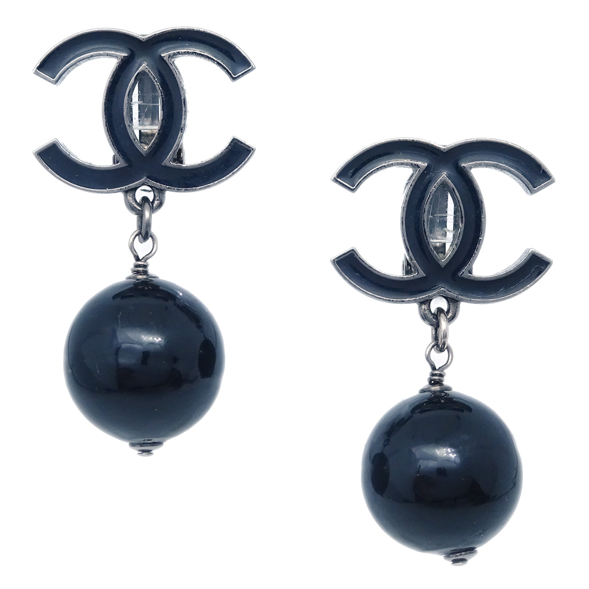 Chanel Dangle Earrings Clip-On Black 10C