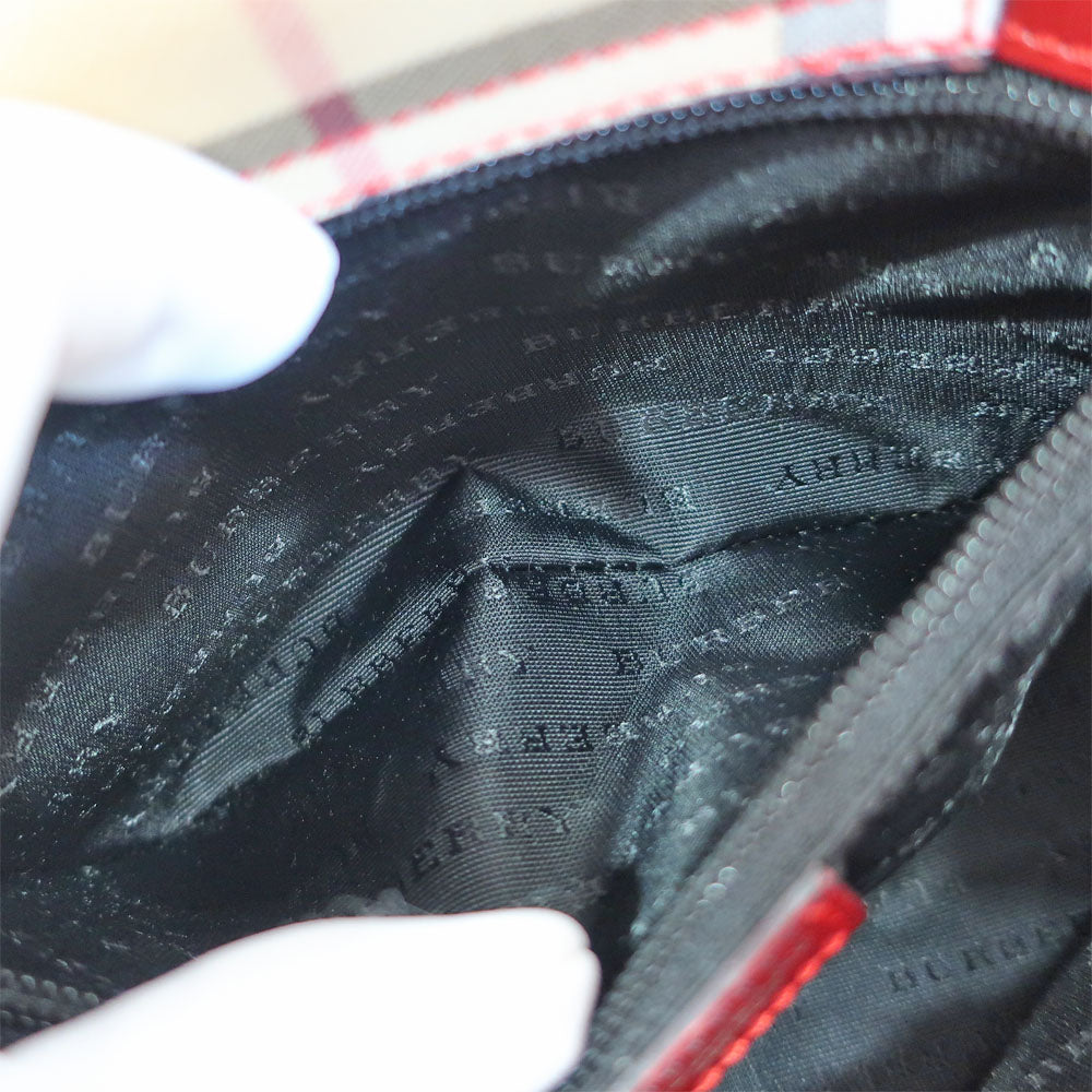 Burberry Handbag Checks Red Brown  Square PVC Leather Women&#39;s Handbag
