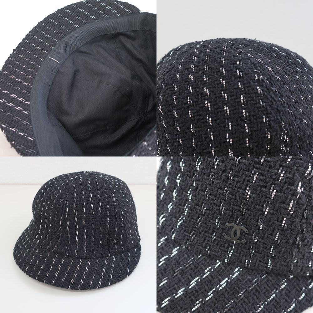 Chanel Hat Coco Tweed Black Black Casket  Small Fashion Other