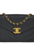Chanel 1994-1996 Black Caviar Jumbo Chevron Letter Flap Bag
