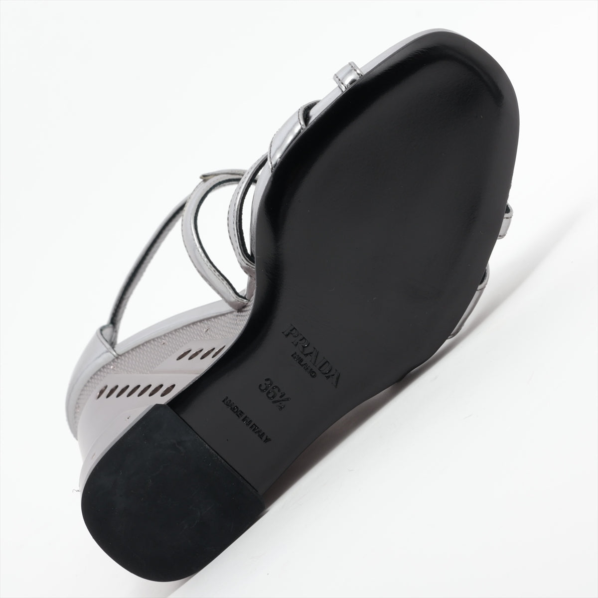Prada Patent Leather  Sandals 36 1/2  Silver Cross Initial