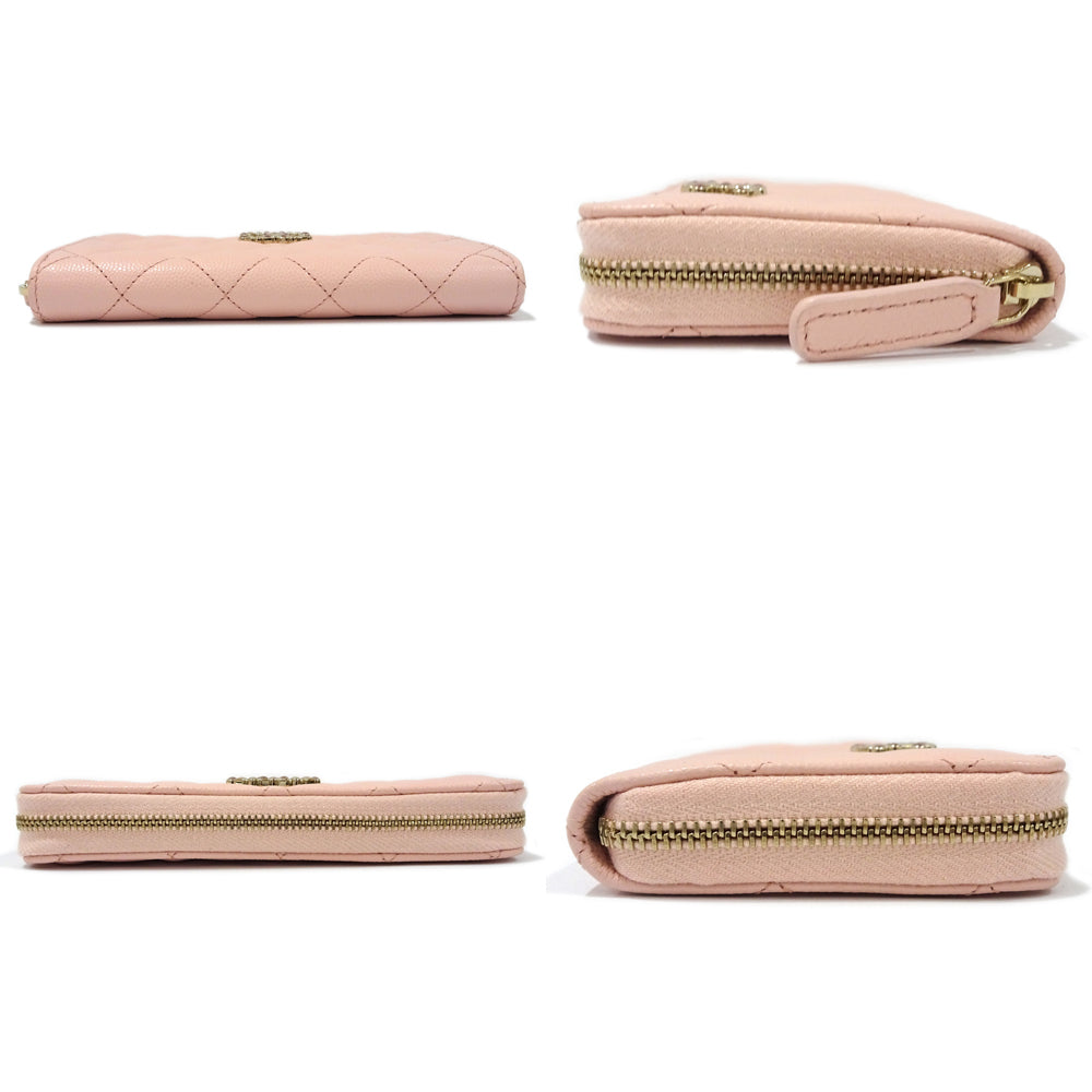 Chanel Matrasse  Wallet AP3605 Green  S Caviar Skin Pink G  Round  Wallet Mini