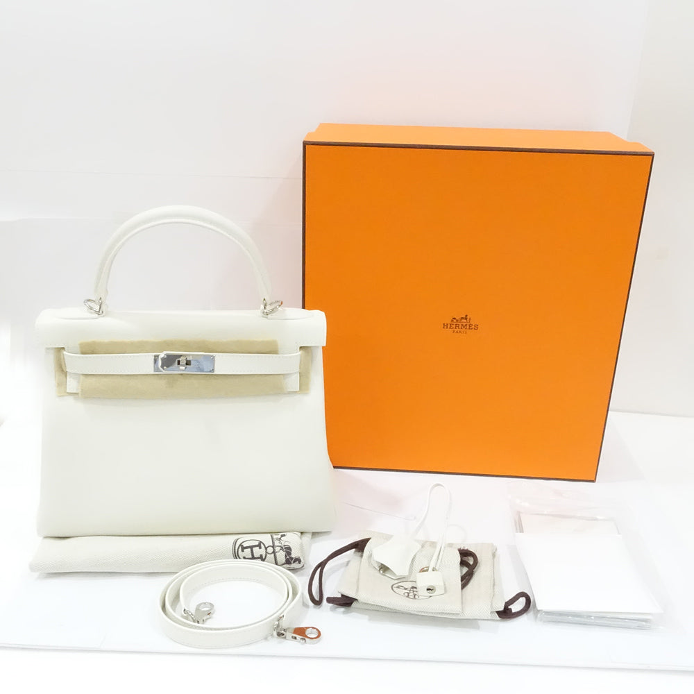 Hermes Kelly 28 Inner  White Evergreen Silver   2WAY  Bag