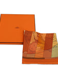 Hermes Carré 90 Le Monde Est Vaste Map  the World SCalf Orange Beige Silk  Hermes