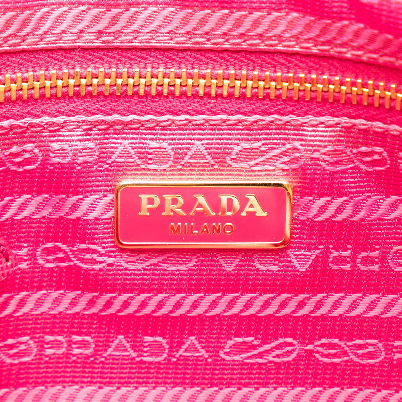 Prada Triangle Logo  Pouch 1N0693 Pink Canvas Leather  Prada