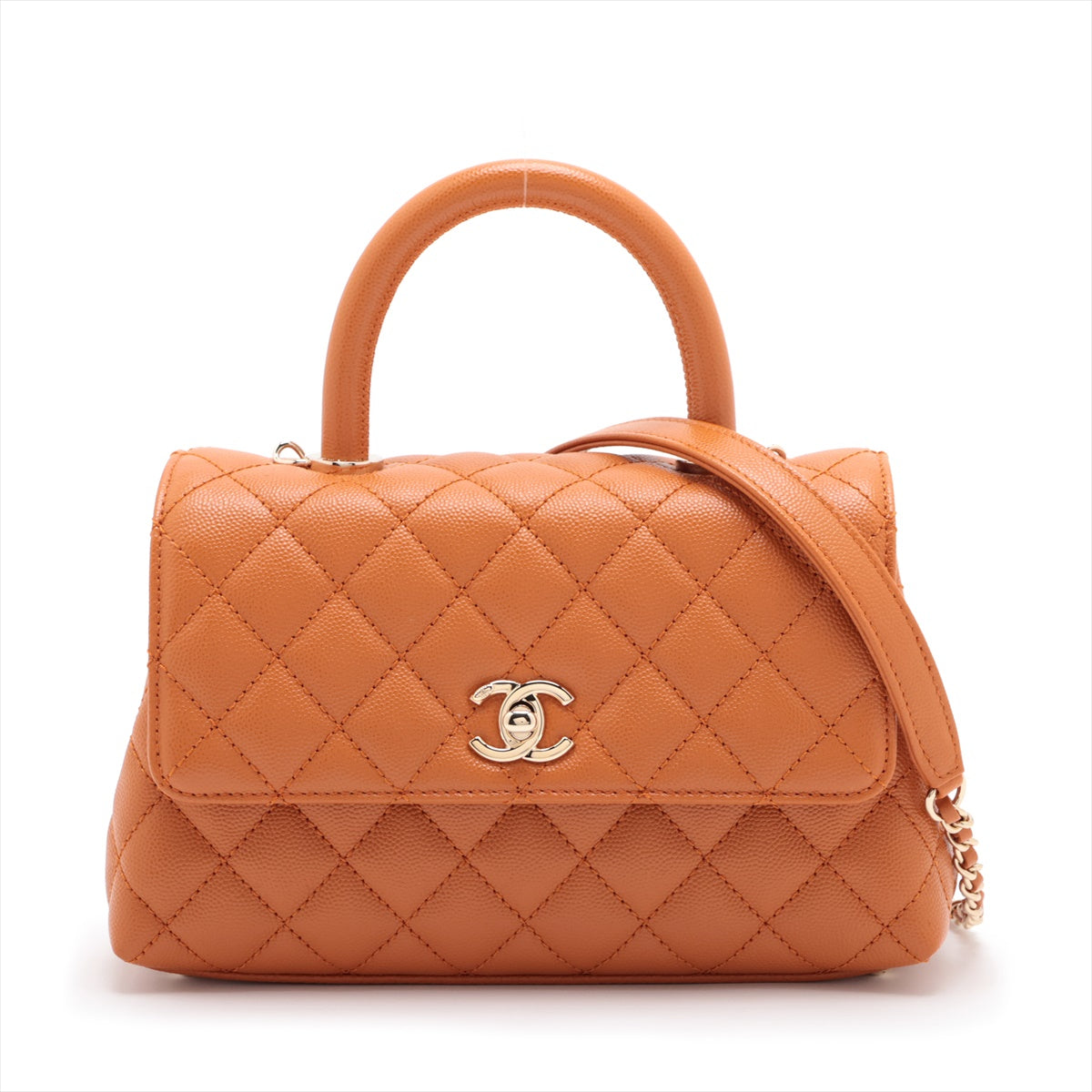 Chanel Coco Handle 24 XS Caviar S 2WAY Handbag Orange G  A92990