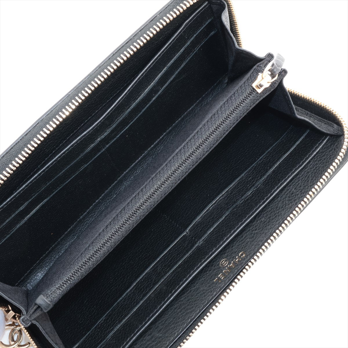 Chanel Coco Charm Leather x Stalls Round  Wallet Black Gold