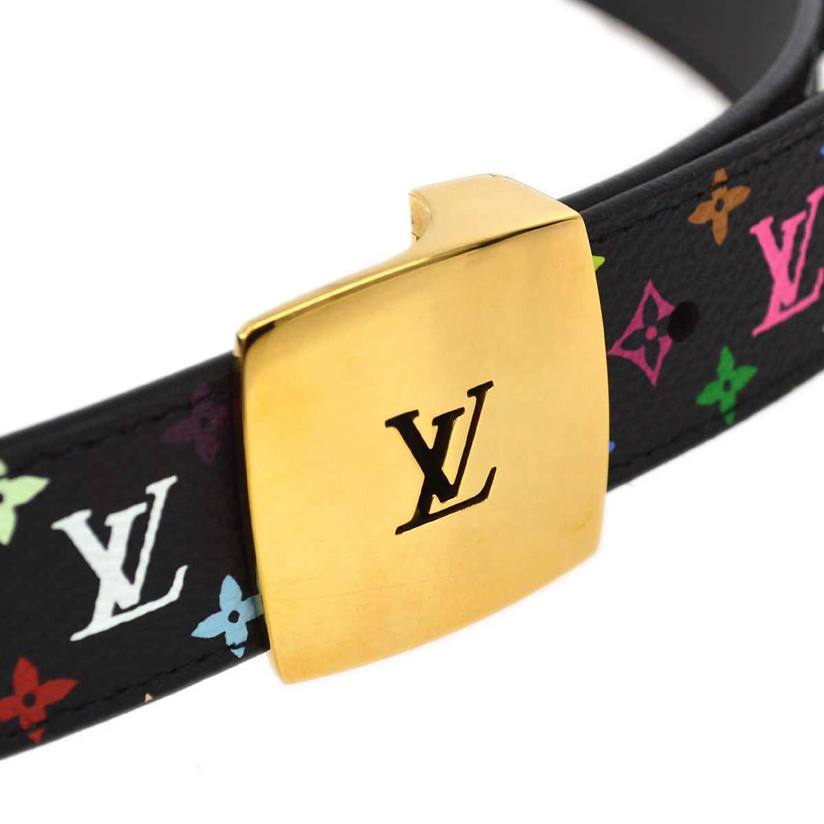 Louis Vuitton 2010 黑色多色 Ceinture LV 切割腰帶 85/34 M6890 小號好