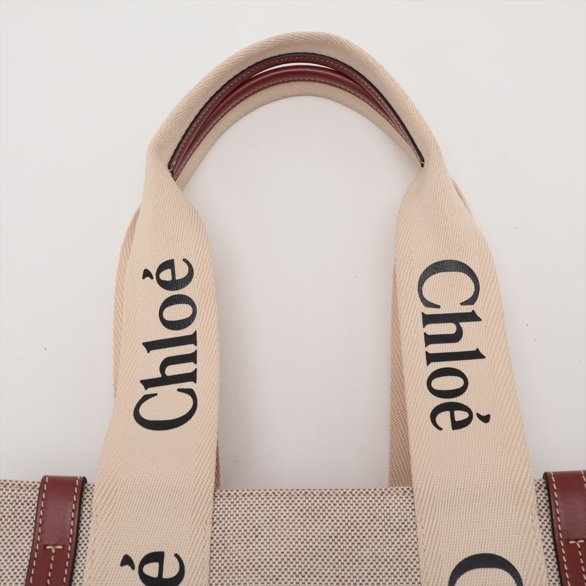 Chloe Woody Medium Canvas  Leather Tote Bag Brown