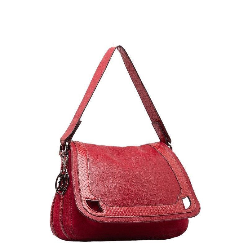 Cartier Marcello Du Cartier SM Handbag Shoulder Bag 2WAY Red Leather Swede Pieson  Cartier