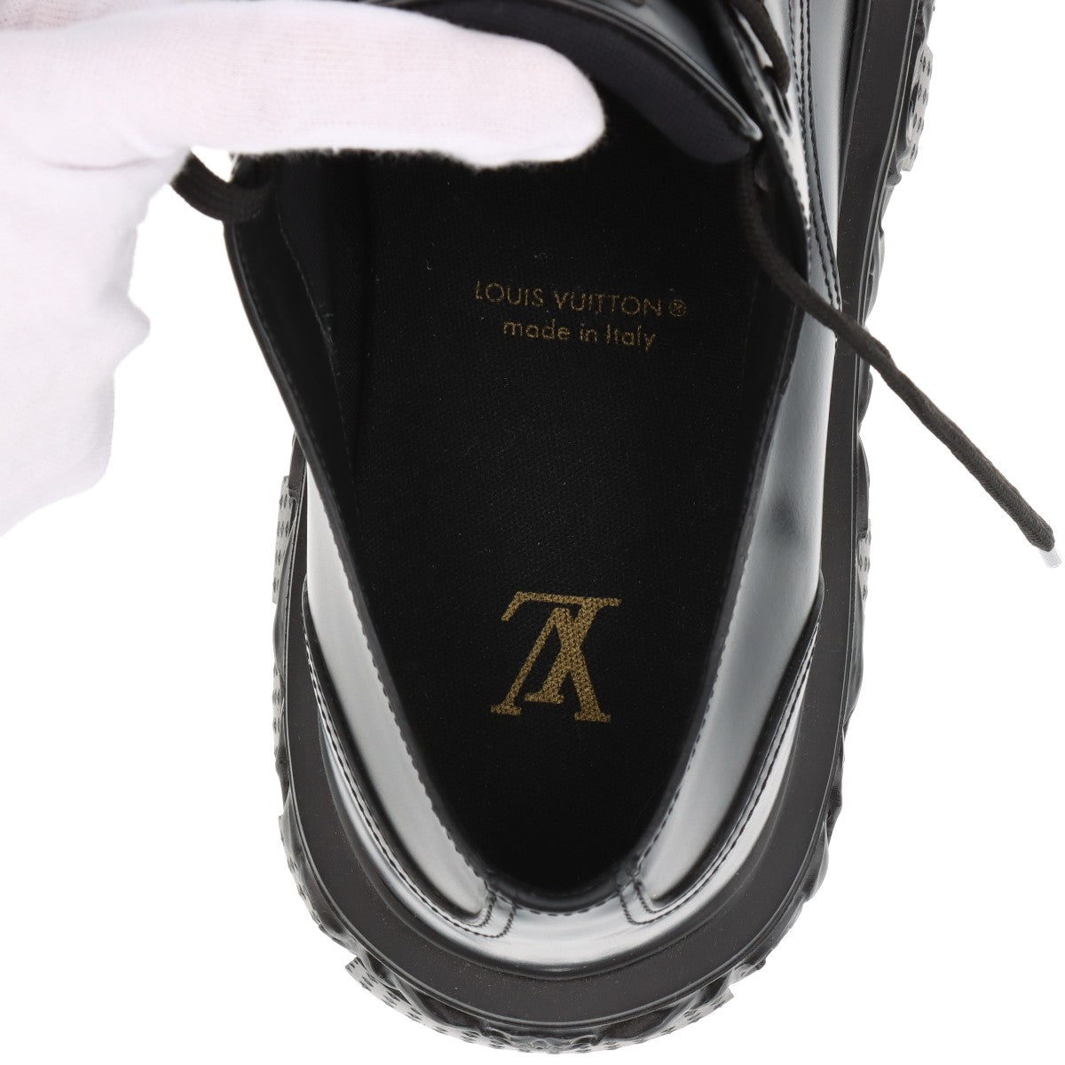 Louis Vuitton LV Barockline 22 Years UK7 1/2  Leather Shoes Black BM0272 LV Logo Monogram Flower Der
