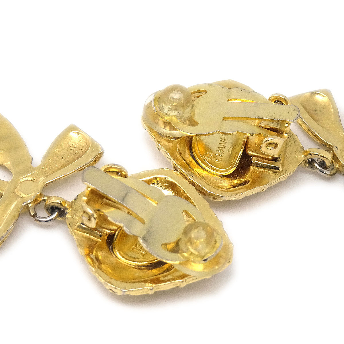 Chanel Bow Dangle Earrings Clip-On Gold