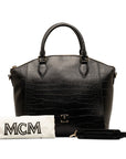 MCM Em Crocodile Pushed Tote Bag Shoulder Bag 2WAY Black Leather  MCM