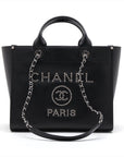 Chanel Deauville Caviar S 2WAY Handbag Black Silver G  25th