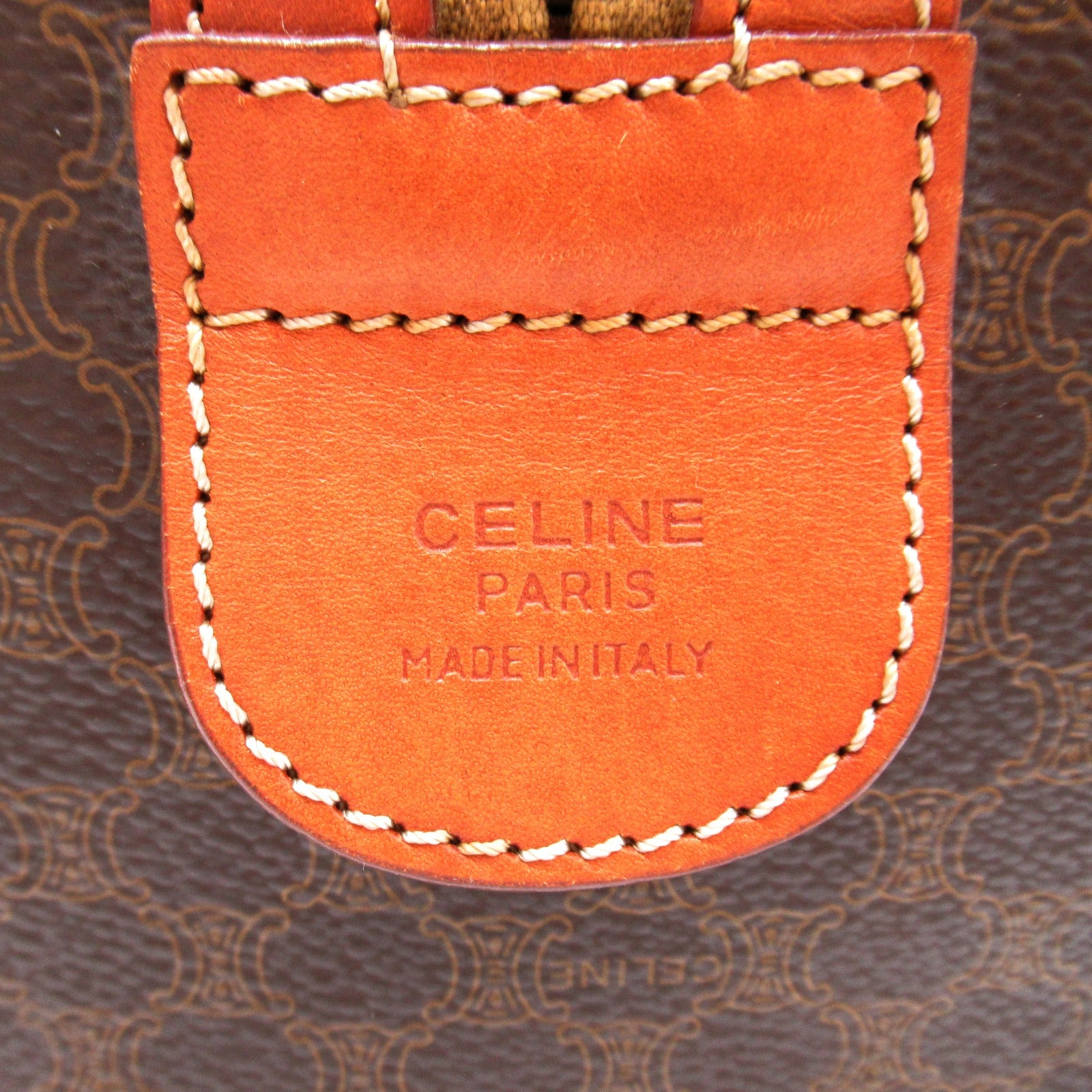 Celine CELINE Macadamia Bag Boston Bag Bag PVC Coated Linen  Brown Box Box