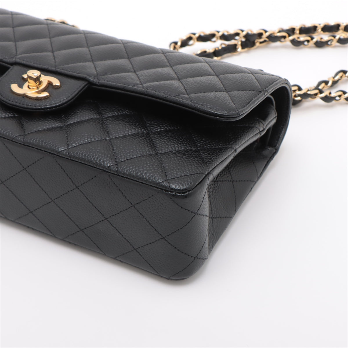 Chanel Matrasse 25 Caviar S Double Flap Double Chain Bag Black G  A01112