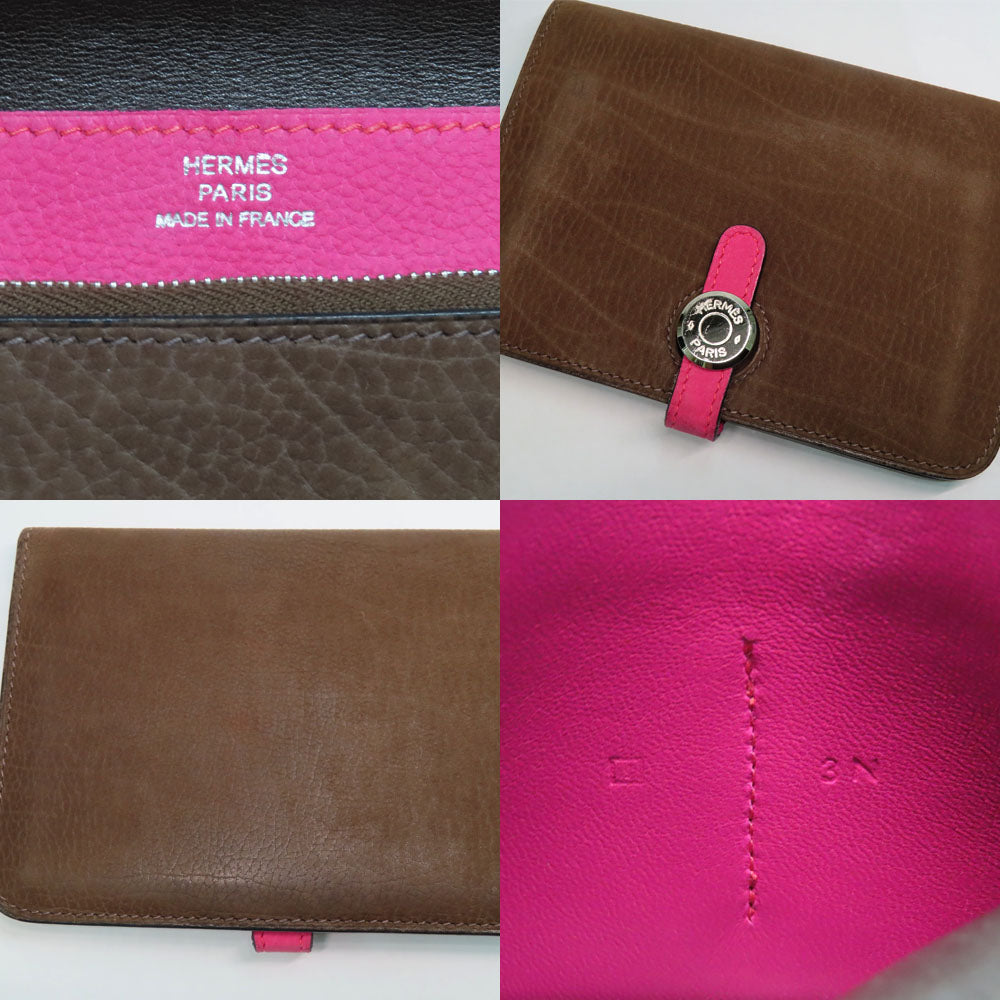Nagoya HERMES Hermes  Compact Twin Colors Fold Wallet  J  2006 Manufacturing Brown/Pink Silver Gold  Leather  □ Antiquity Weda