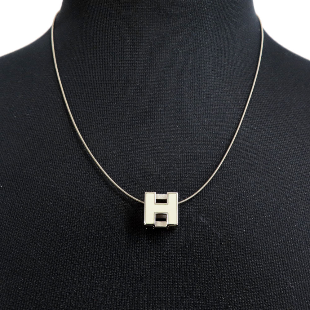 HERMES Hermes Carousel Doors Necklace H Cube White Silver Metal Emalje Spiral Chain Accessories Pendant Collar Box Original Elegant Woodwear