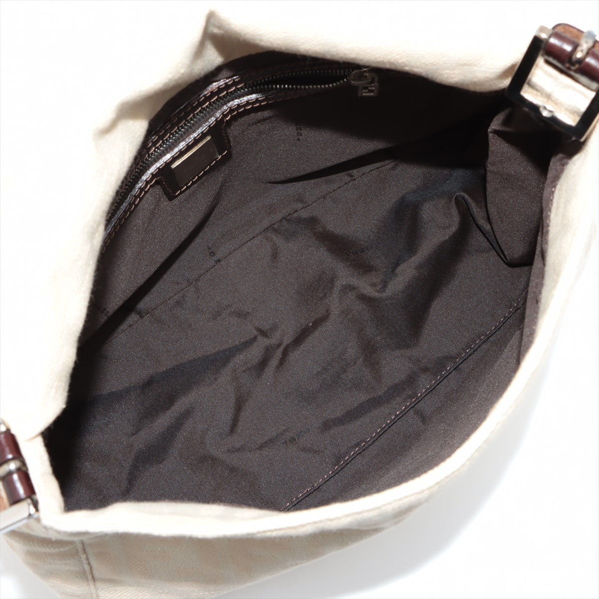 Fendi Zucca Canvas x Leather Shoulder Bag Beige