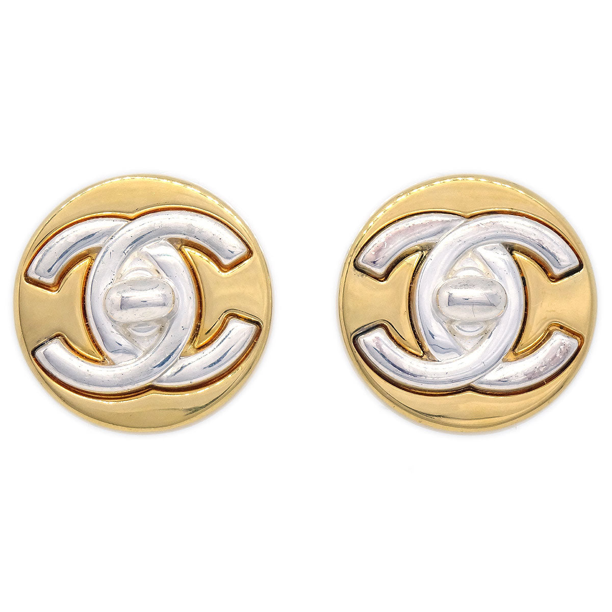 Chanel 1997 Silver &amp; Gold CC Turnlock Earrings Large