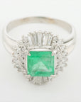 Emerald diamond ring Pt900 10.3g E1.94 D0.93