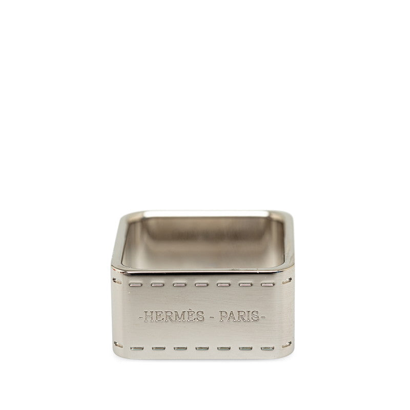 Hermes Square Bordeaux SCalf Ring Silver Metal  Hermes
