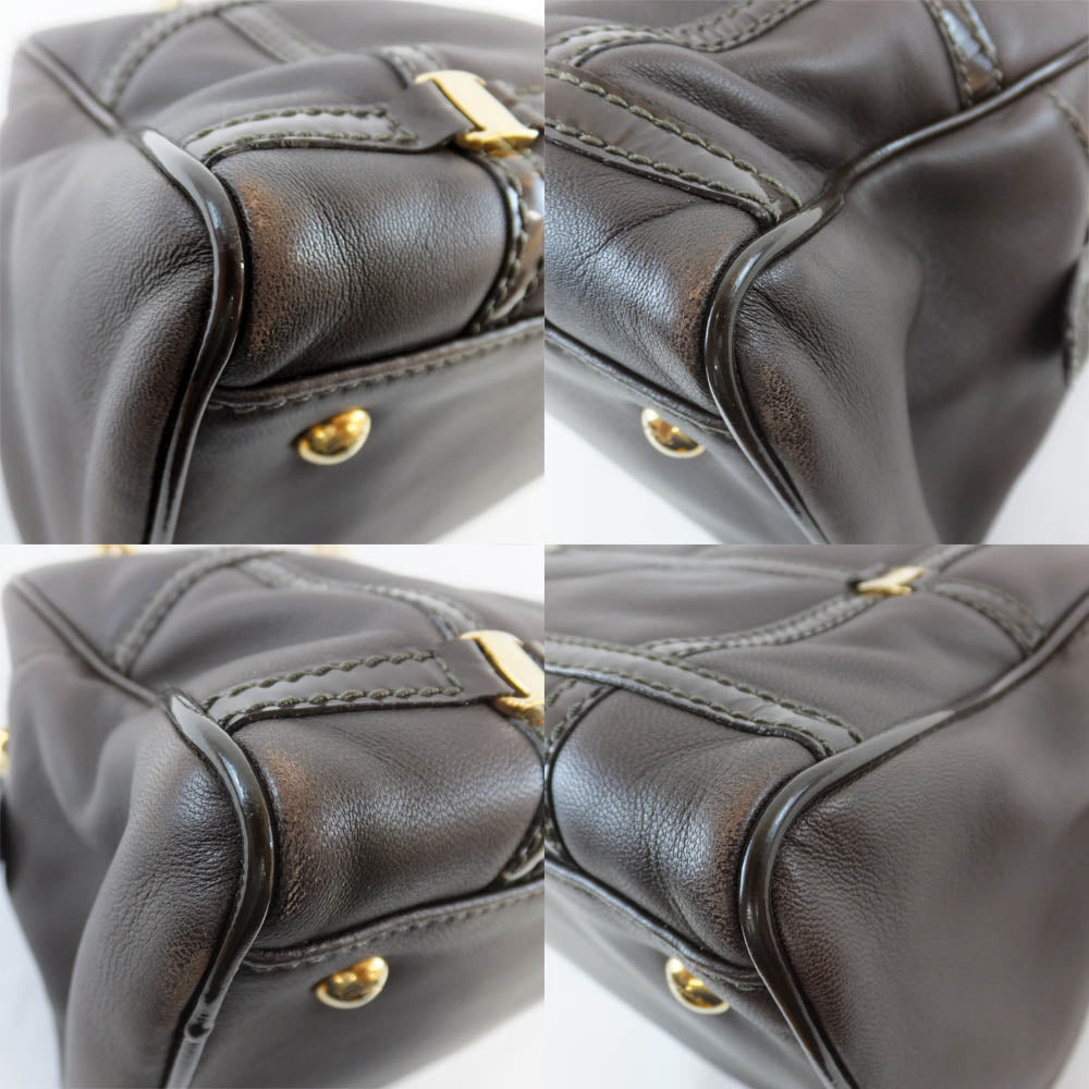 FERRAGAMO Ferragamo Leather Chain Shoulder Boston Bag Dark Brown G  GG-21 C800 Patent Leather