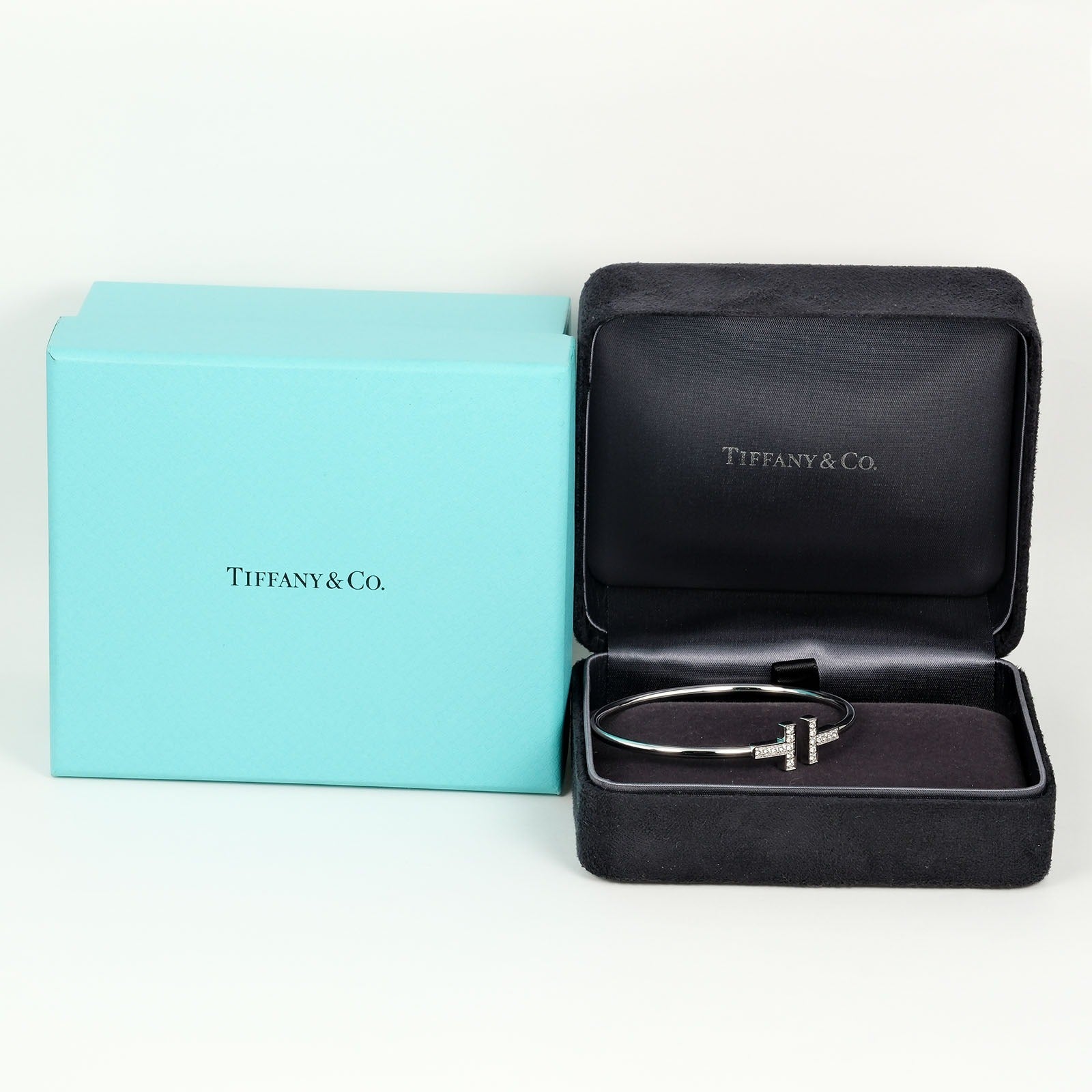 Tiffany Tiffany &amp; Co. T  Bracelet M Size 16cm K18 WG White G Diamond  8.75g