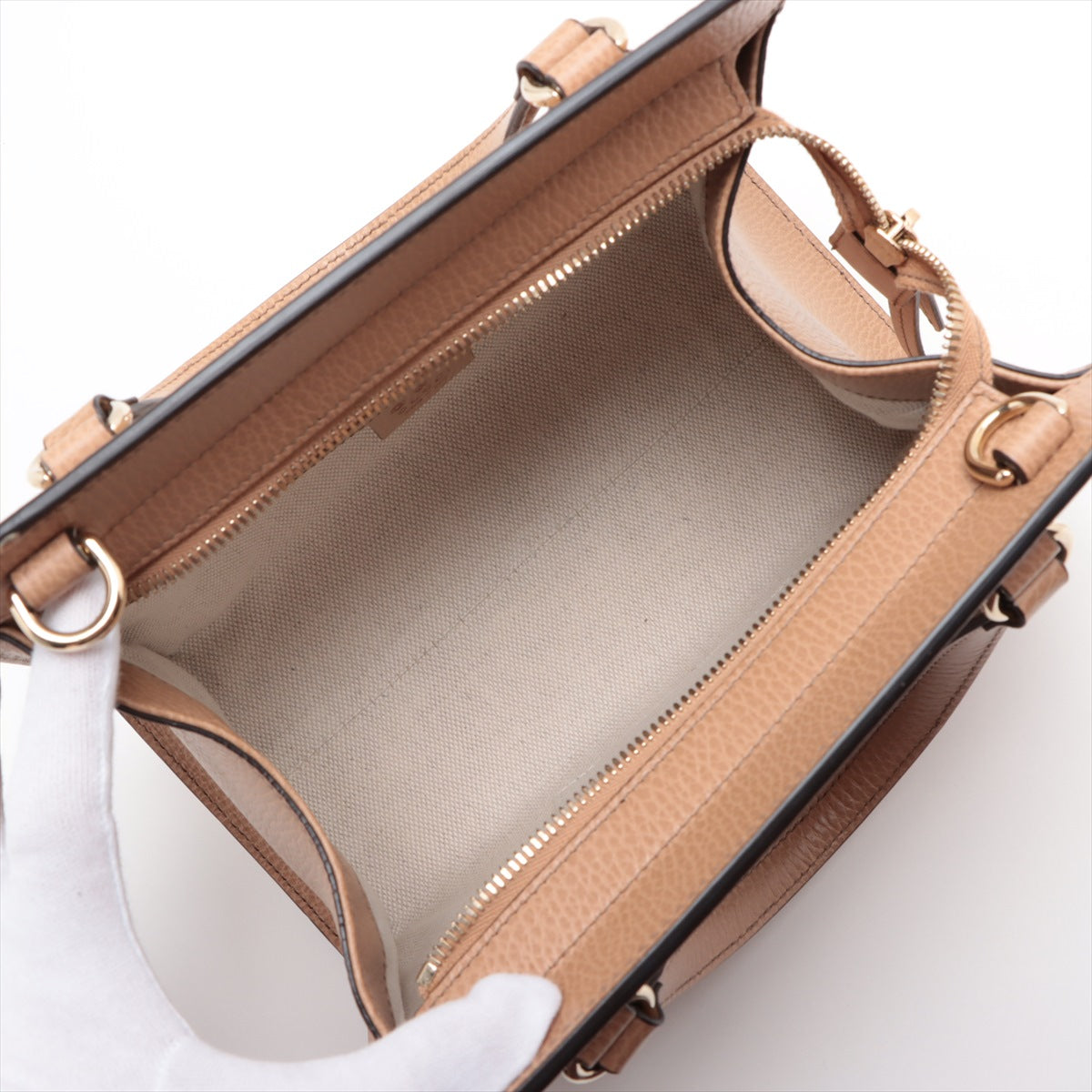 Gucci Soho Interlocg G Leather 2WAY Handbag Beige 607722