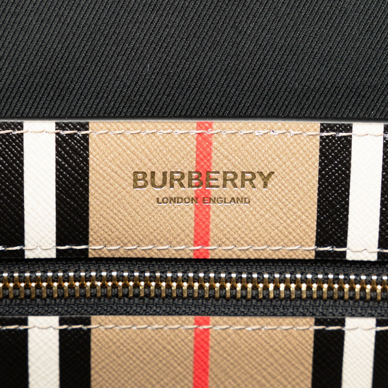 Burberry 條形托特包 80730571 棕色黑色 PVC 皮革 BURBERRY
