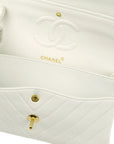 Chanel White Lambskin V Stitch Medium Classic Double Flap Shoulder Bag