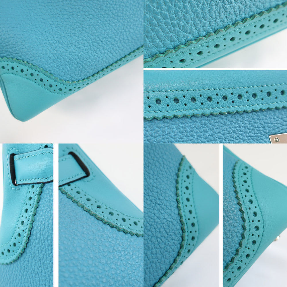 HERMES Hermes Kelly 35 Giles Turquoise Blue Leather Silver G  T  Manufactured around 2015 Handbag Shoulder 2WAY